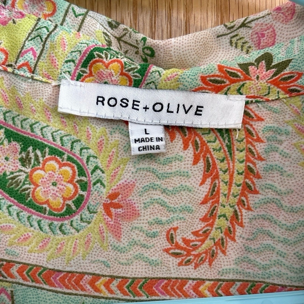 ROSE-OLIVE Shirt Womens Size M Multi-Color Paisley Floral Button Down Knot Front - Picture 4 of 6